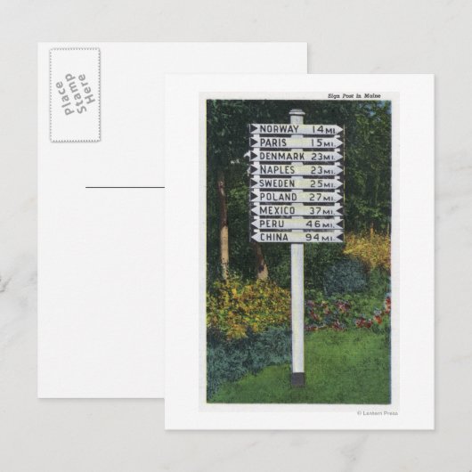 Mile Marker Sign Post Briefkaart (Voorkant / Achterkant)