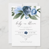 MILENA Dusty Blue Floral Baby shower Kaart (Voorkant)