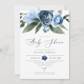 MILENA Dusty Blue Floral Baby shower Kaart (Voorkant)