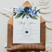 MILENA Dusty Blue Floral Baby shower Kaart