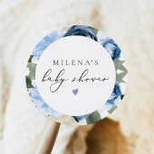 MILENA Dusty Blue Floral Boy Baby shower Ronde Sticker