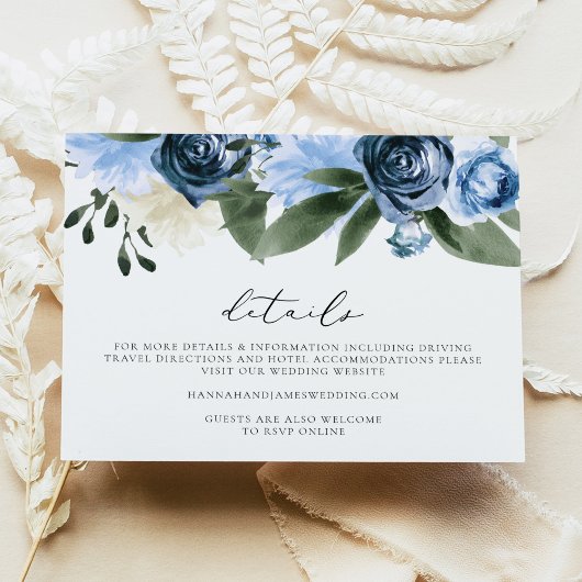 MILENA Dusty Blue Floral Garden Wedding Details Kaart