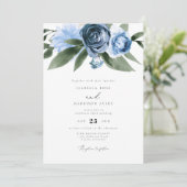 MILENA Dusty Blue Floral Garden Wedding Kaart (Staand voorkant)