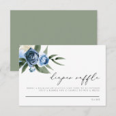 MILENA Dusty Blue Navy Floral Diaper Raffle Card Kaart (Voorkant / Achterkant)