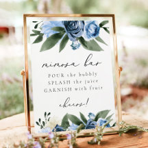 MILENA Dusty Blue Navy Floral Mimosa Bar Sign