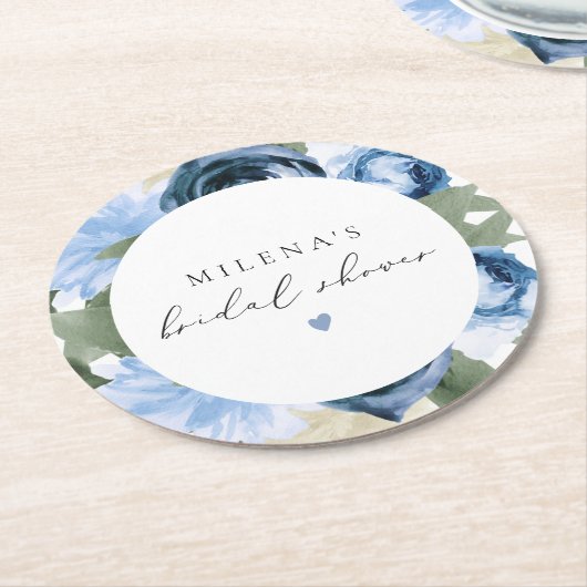 MILENA Iets Blauw Bloemen Vrijgezellenfeest Ronde Kartonnen Onderzetter (Gebogen)