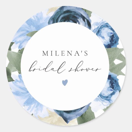 MILENA Something Blue Bloemige Bruiloftsborrel Ronde Sticker (Voorkant)