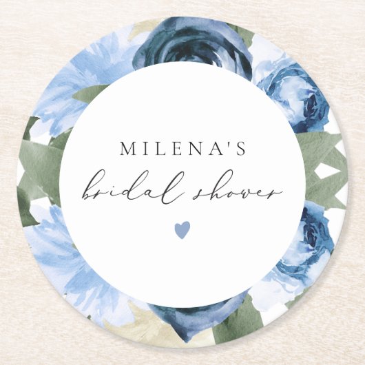 MILENA Something Blue Bruiloftsborrel Bloemen Ronde Kartonnen Onderzetter (Voorkant)