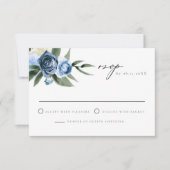 MILENA Stoffig Blauw Bloemen Bruiloft RSVP Kaart (Voorkant)