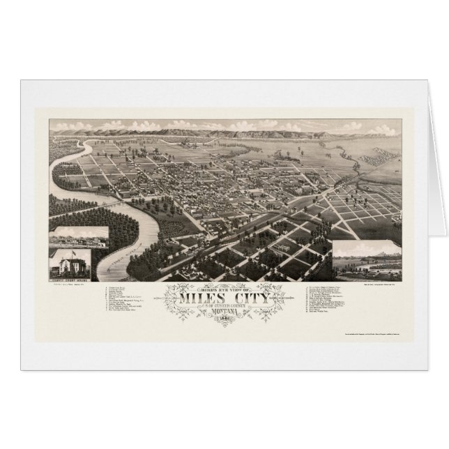 Miles City, MT Panoramic Map - 1883 (Voorkant Horizontaal)