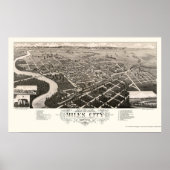 Miles City, MT Panoramic Map - 1883 Poster (Voorkant)