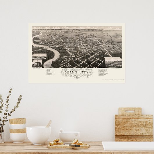 Miles City, MT Panoramic Map - 1883 Poster (Keuken)