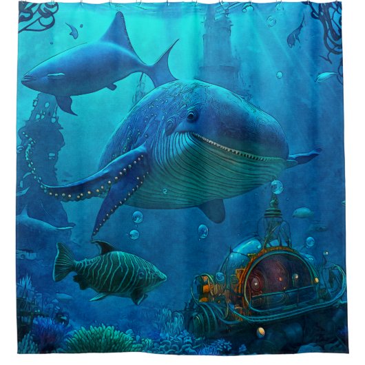 Miles onder het Zee Art Illustratie Douchegordijn (Voorkant)