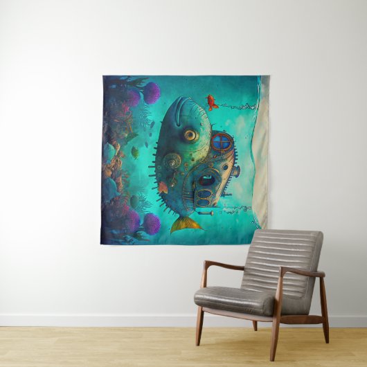 Miles onder het Zee Art Illustration Tapestry Wandkleed (In Situ (horizontaal))