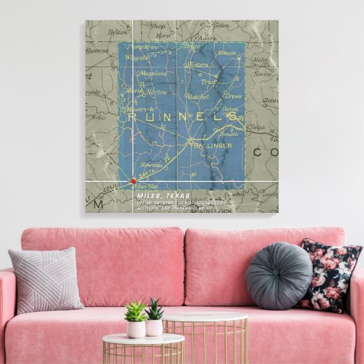  Miles, Texas Map Stretched Canvas Afdrukken (Insitu (Woonkamer))