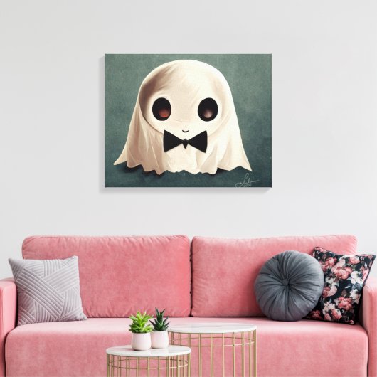 Miles the Friendly Ghost ・ Cute Halloween Art Canvas Afdruk (Insitu (Woonkamer))
