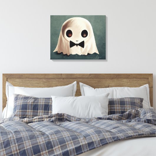 Miles the Friendly Ghost ・ Cute Halloween Art Canvas Afdruk (Insitu (Slaapkamer))