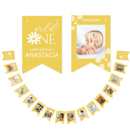 Milestone 1st Birthday Photo White Daisy Vlaggetjes