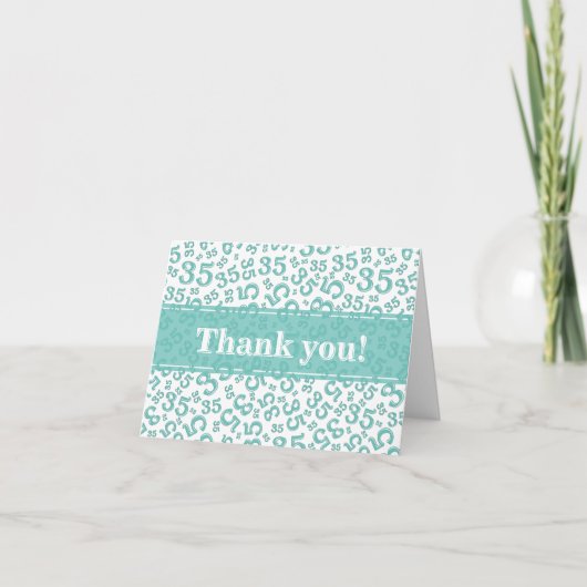 Milestone 35 Random Number Pattern Teal/White Bedankkaart (Voorkant)