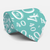 Milestone 40 Random Number Pattern Blauwgroen/Wit Stropdas (Opgerold)
