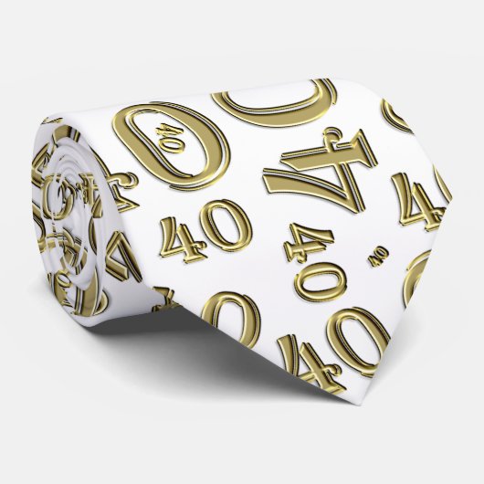Milestone 40 Random Number Pattern Gold/White Stropdas (Opgerold)