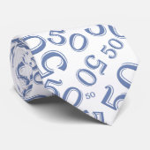 Milestone 50 Random Number Pattern Blauw/Wit Stropdas (Opgerold)