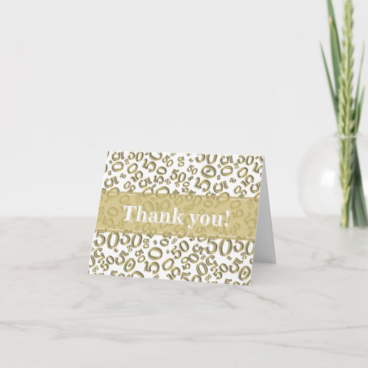 Milestone 50 Random Number Pattern Gold/White Bedankkaart (Voorkant)