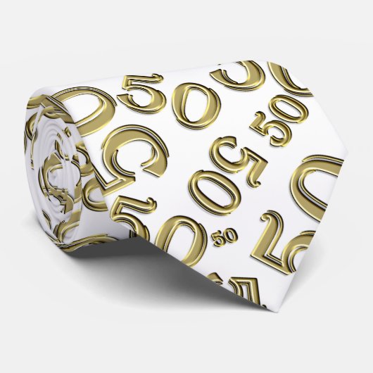 Milestone 50 Random Number Pattern Gold/White Stropdas (Opgerold)