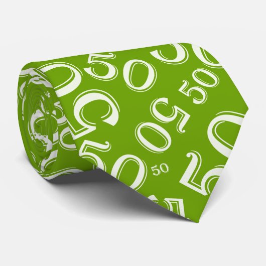 Milestone 50 Random Number Pattern Groen/Wit Stropdas (Opgerold)