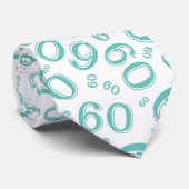 Milestone 60 Random Number Pattern Blauwgroen/Wit Stropdas (Opgerold)