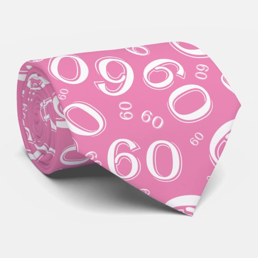Milestone 60 Random Number Pattern Roze/Wit Stropdas (Opgerold)