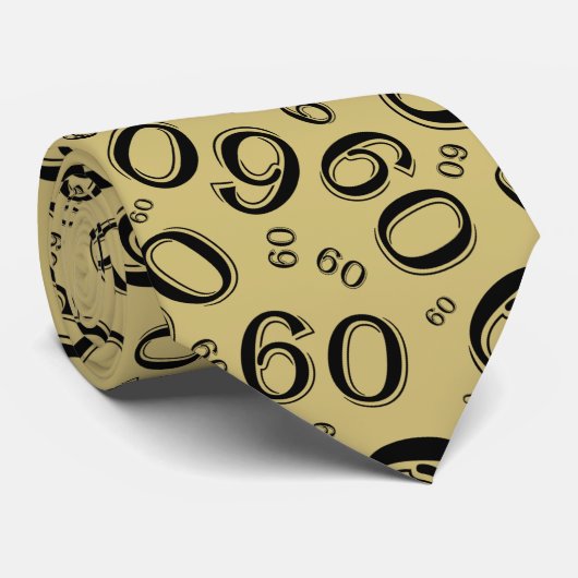 Milestone 60 Random Number Pattern Zwart/Goud Stropdas (Opgerold)