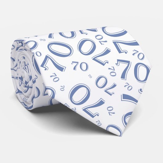 Milestone 70 Random Number Pattern Blauw/Wit Stropdas (Opgerold)