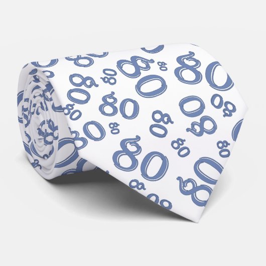 Milestone 80 Random Number Pattern Blauw/Wit Stropdas (Opgerold)