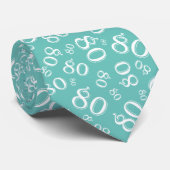 Milestone 80 Random Number Pattern Blauwgroen/Wit Stropdas (Opgerold)
