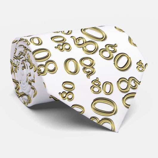 Milestone 80 Random Number Pattern Gold/White Stropdas (Opgerold)