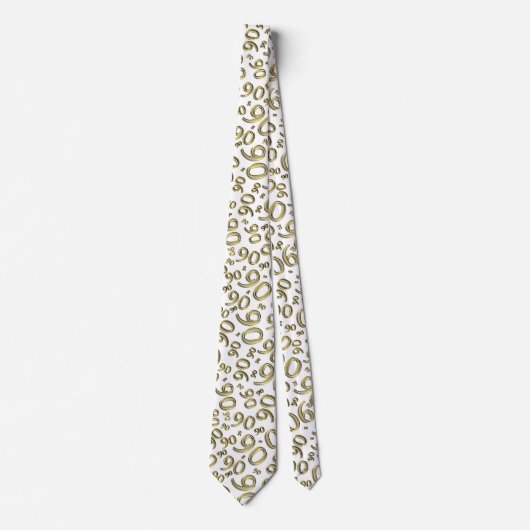 Milestone 90 Random Number Pattern Gold/White Stropdas (Voorkant)