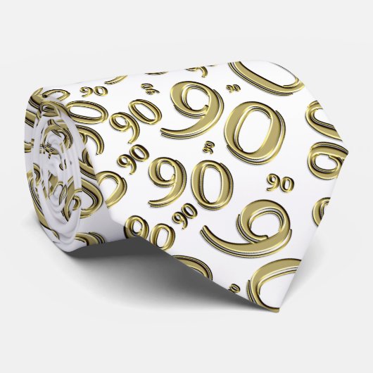 Milestone 90 Random Number Pattern Gold/White Stropdas (Opgerold)