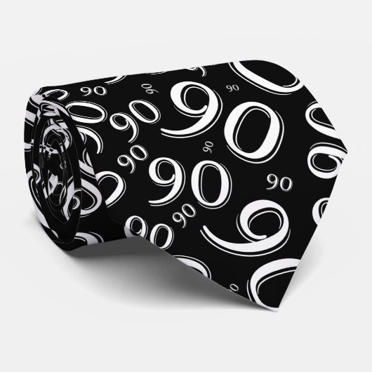 Milestone 90 Random Number Pattern Zwart/Wit Stropdas (Opgerold)
