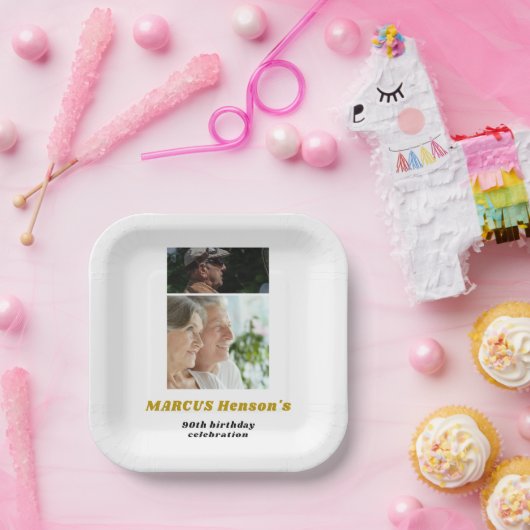 Milestone 90e verjaardag 2 foto's papieren bordje (Feest)