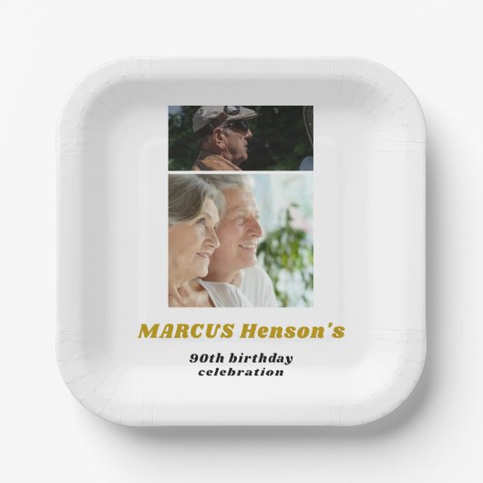Milestone 90e verjaardag 2 foto's papieren bordje (Voorkant)