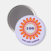 Milestone Age 100th Bright Oranje Flower Birthday Magneet (Voorkant / Achterkant)