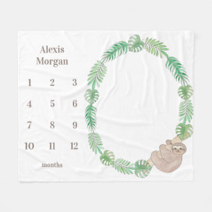 Milestone Baby Blanket Cute Sloth Gender Neutraal Fleece Deken