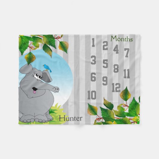 Milestone Baby Blanket - 🐘 Elephant Fleece Deken (Voorkant (Horizontaal))