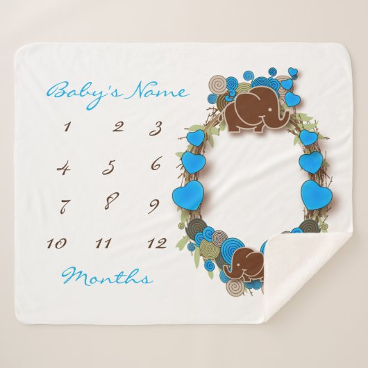 Milestone Baby Blanket - 🐘 Elephant Sherpa Deken (Voorkant (horizontaal))