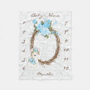 Milestone Baby Blanket - Llama - Blauw Fleece Deken
