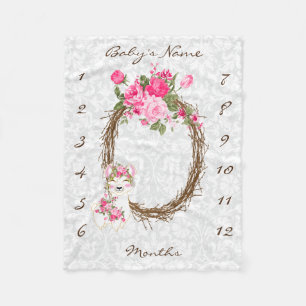 Milestone Baby Blanket - Llama - Roze Fleece Deken