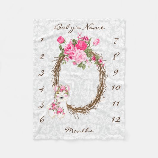 Milestone Baby Blanket - Llama - Roze Fleece Deken (Voorkant)