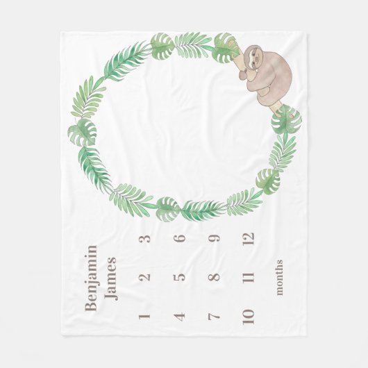 Milestone Baby Deken Schattigee luiaard Jongen Naa (Voorkant)