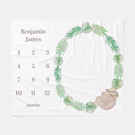 Milestone Baby Deken Schattigee luiaard Jongen Naa (Voorkant (Horizontaal))